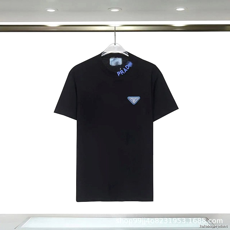 Prada Triangle Logo Streetwear Style Black T-shirt
