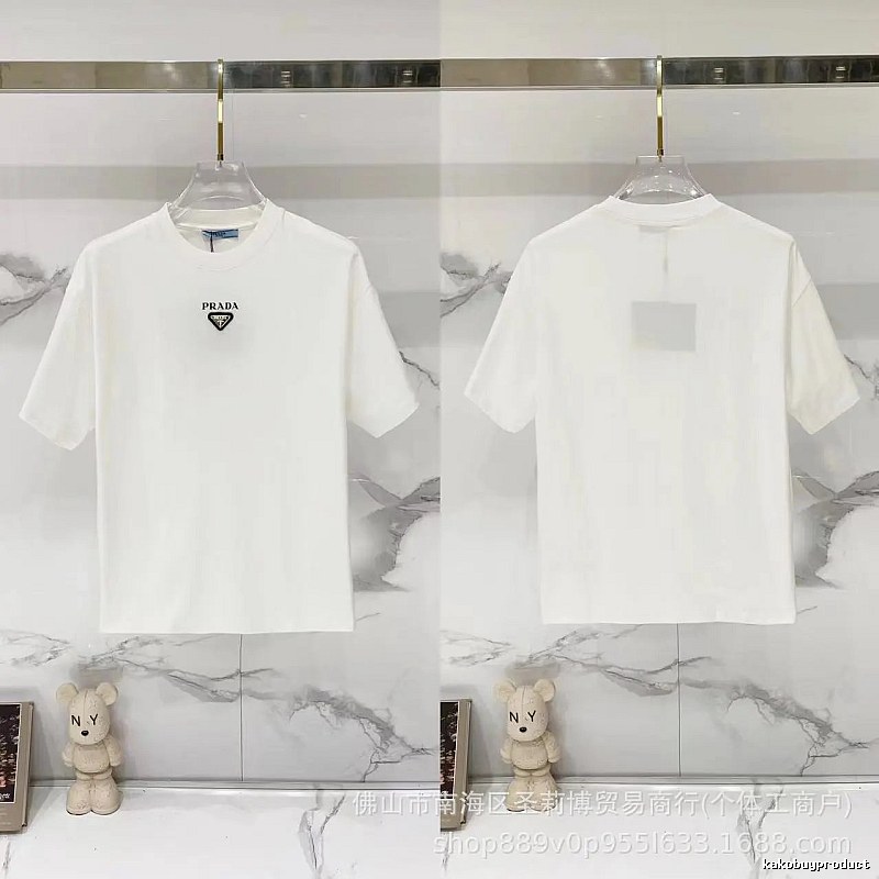 Prada Triangular Logo Minimalist Style White Short-sleeve T-shirt