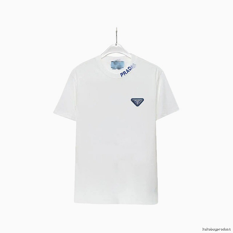 Prada Triangular Logo Minimalist Style White Short-sleeve T-shirt