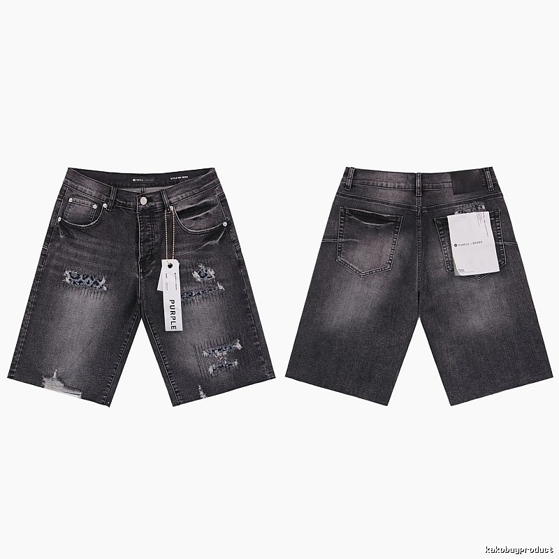 PurpleGodspeed High Street Ripped Black Gray Denim Shorts