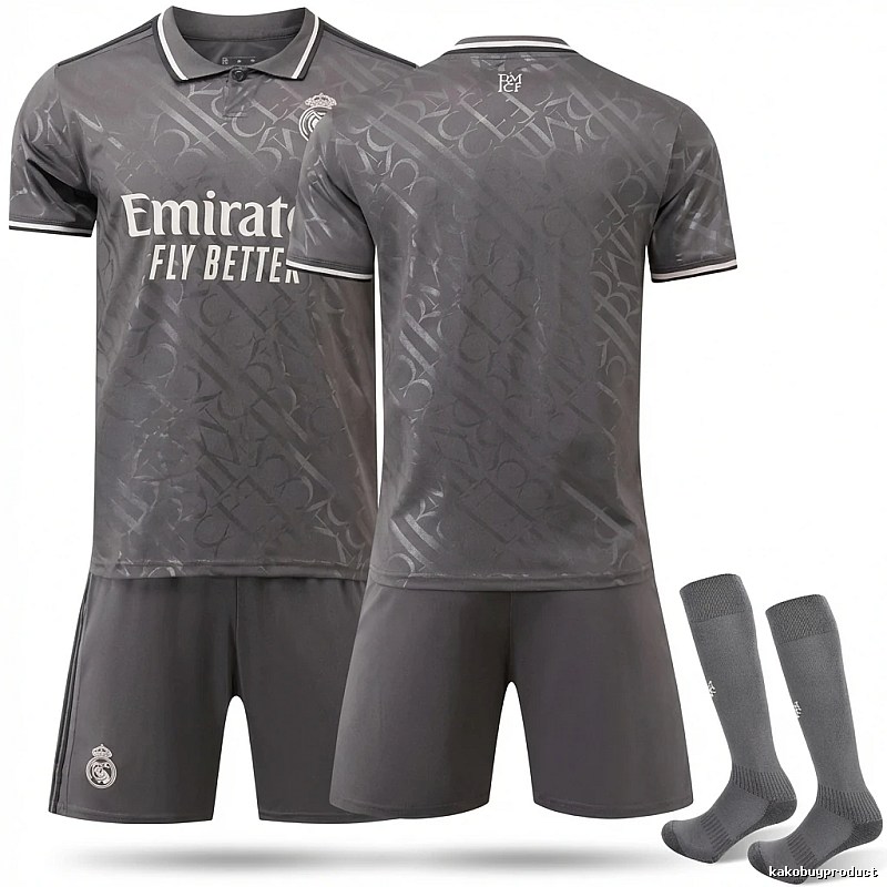 Real Madrid's dark pattern style gray jersey