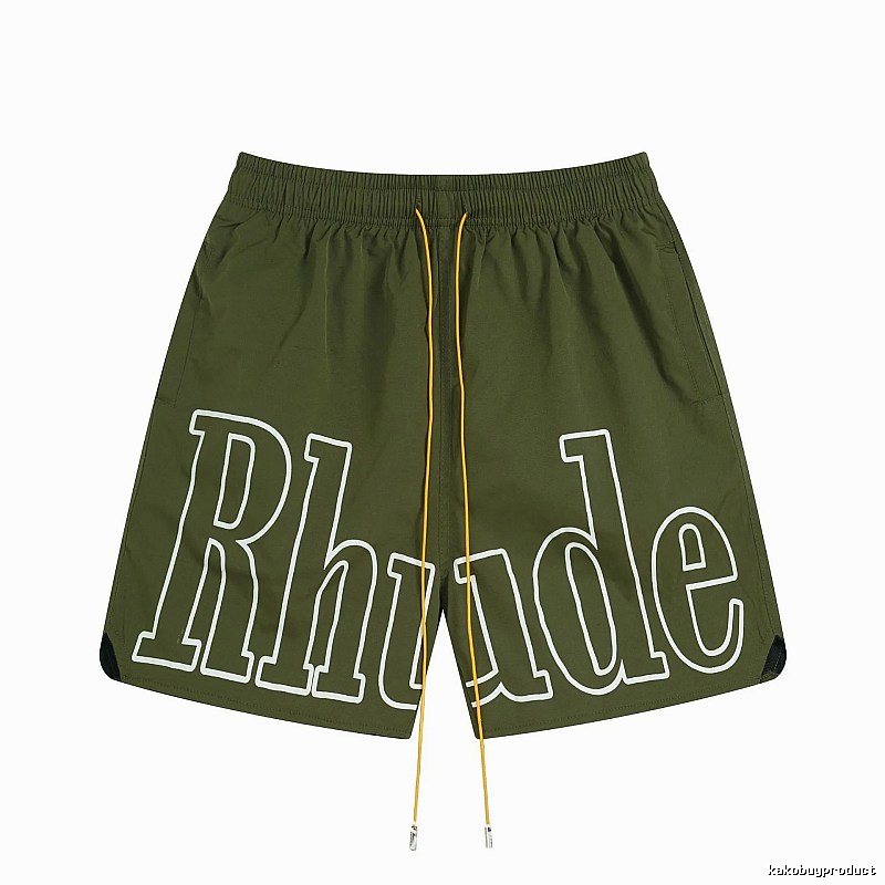 RHUDE letter-style military green shorts