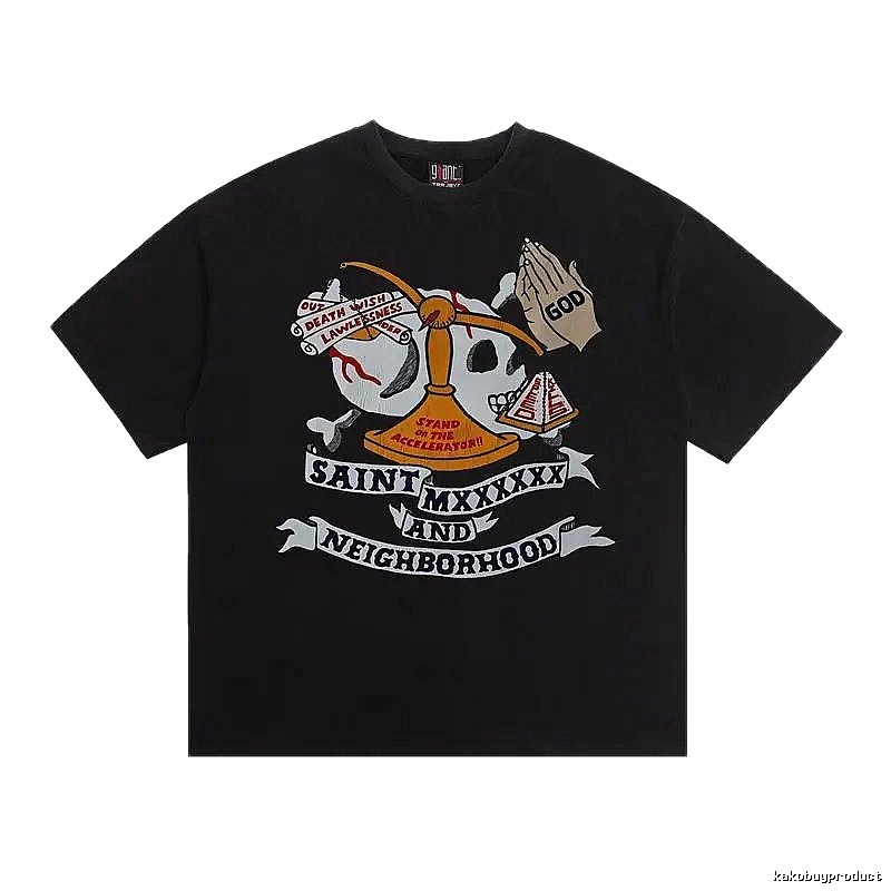 SAINT Skull Print Street Style Black T-Shirt