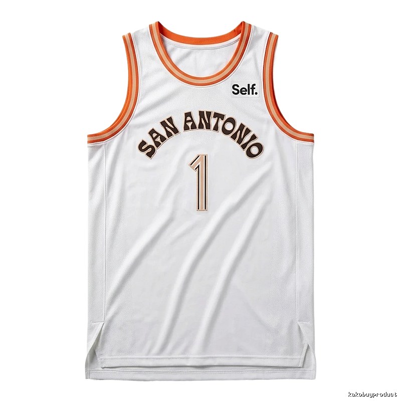 Self. Spurs white and orange basketball jersey