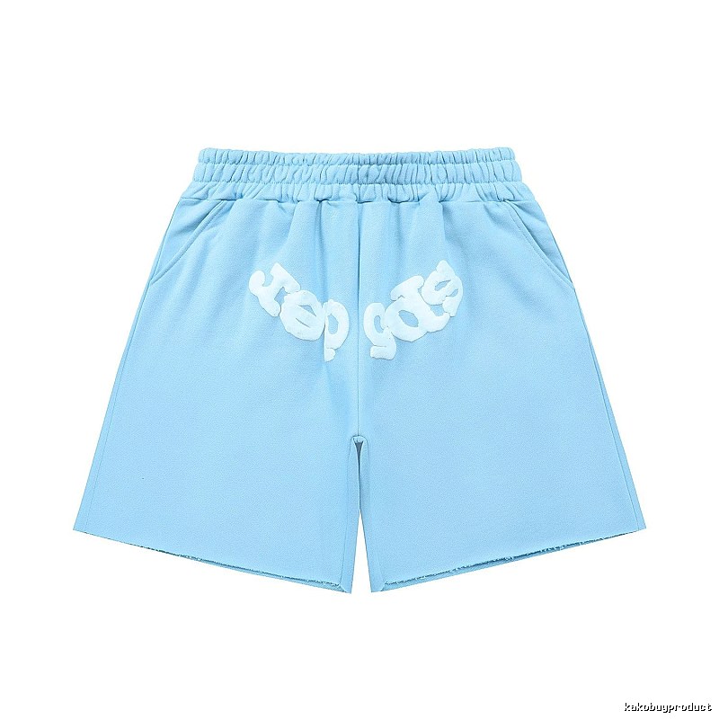 Sp5der letter-style light blue shorts
