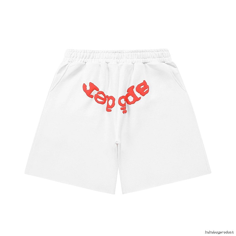Sp5der red letter white shorts