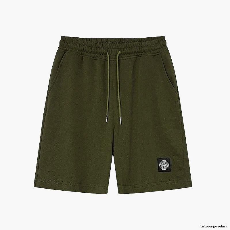 Stone Island Badge Casual Style Army Green Shorts