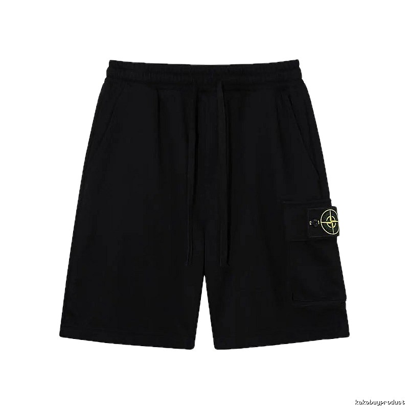 Stone Island Compass Logo Workwear Style Black Shorts