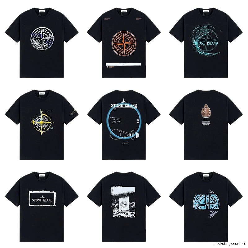 Stone Island Compass Print Street Style Black T-Shirt