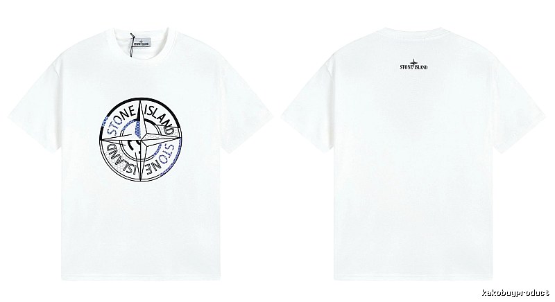 Stone Island Compass Print Street Style White T-shirt