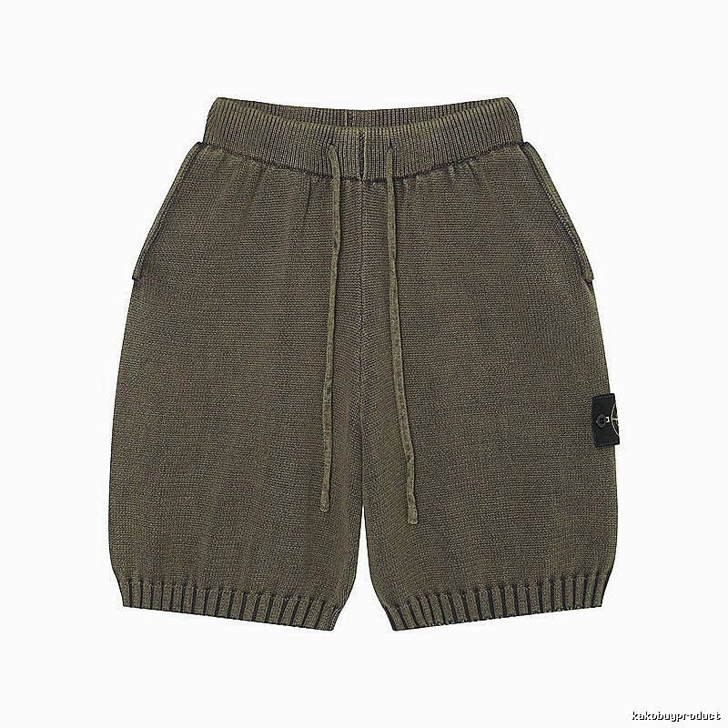 Stone Island Compass Techwear Style Olive Green Knit Shorts
