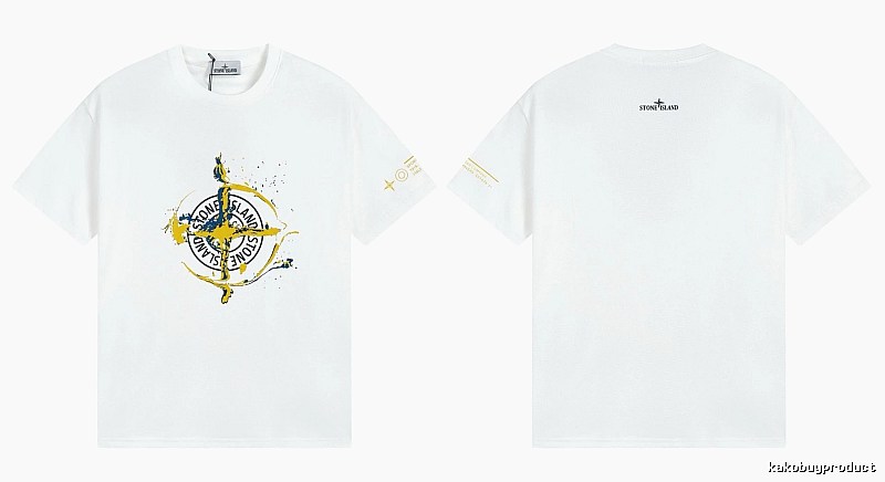 Stone Island Ink-splattered Trendy Style White T-shirt