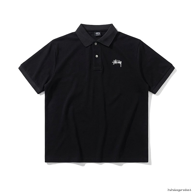 Stussy basic simple style black Polo shirt