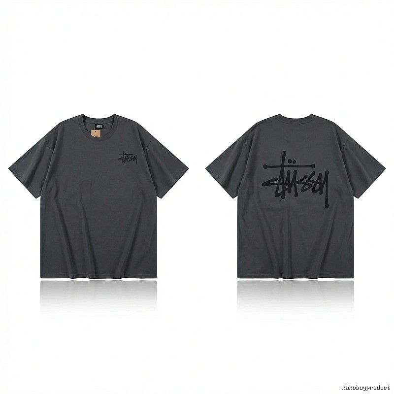 Stussy basic style simple style dark gray T-shirt