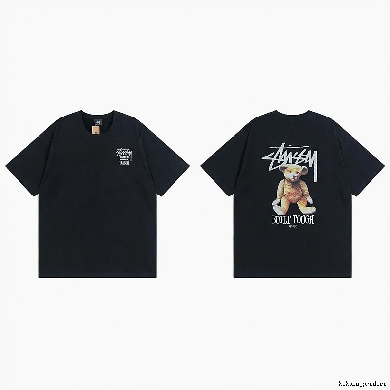 Stussy Bear Trendy Cool Style Black T-shirt