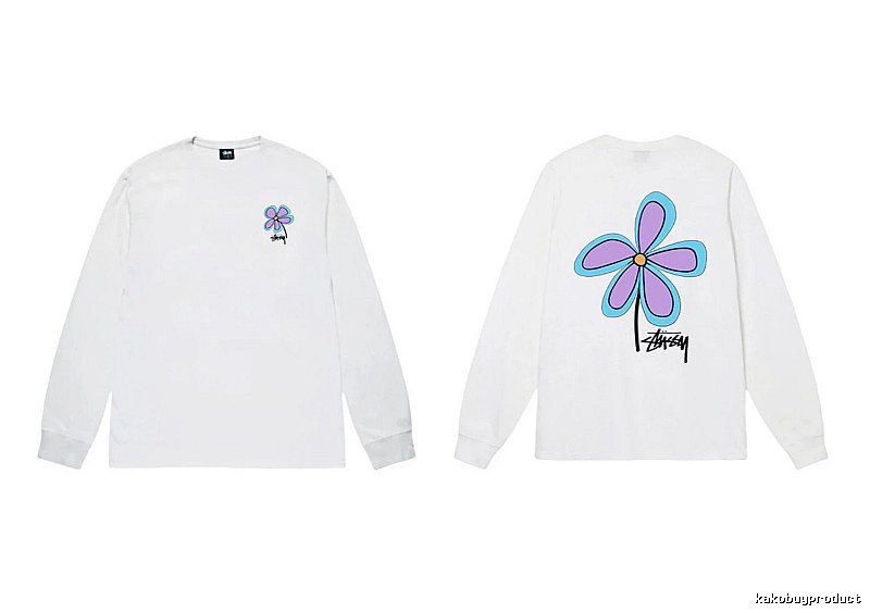 Stussy Flower Print Style White Long T-shirt