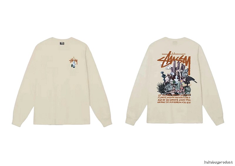 Stussy Print Retro Style Long-Sleeve (Off-White)