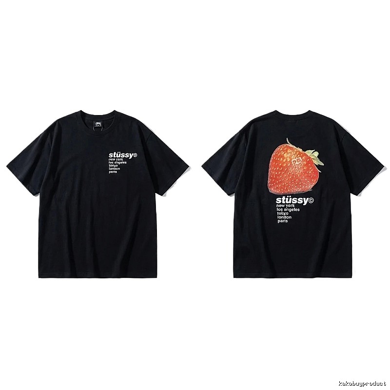 Stussy Strawberry Print Black T-shirt
