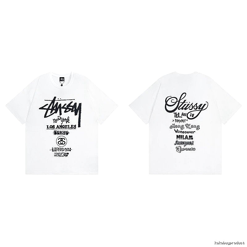 Stussy White Spider Graphic T-Shirt Travel Pack Logo