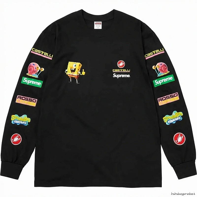 Supreme SpongeBob SquarePants Co-branded Black Long-sleeve Shirt