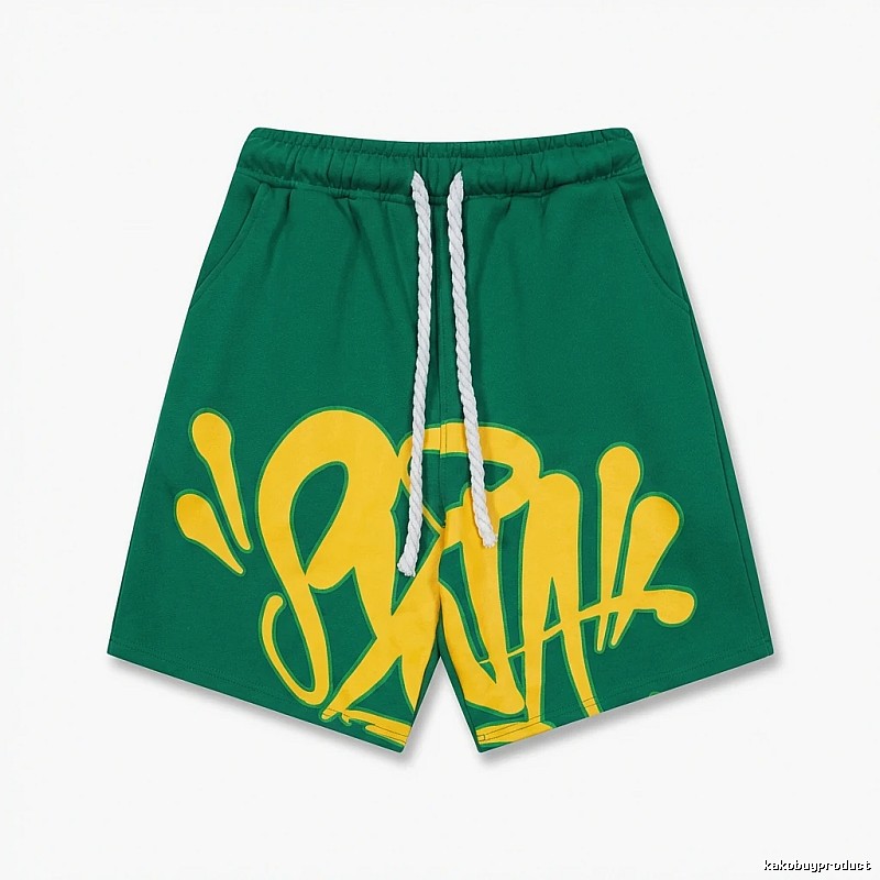 SynaWorld graffiti-style green shorts