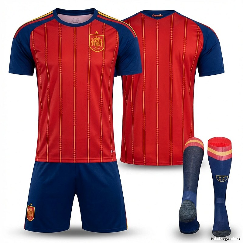 The red and blue striped football jersey of Spain.