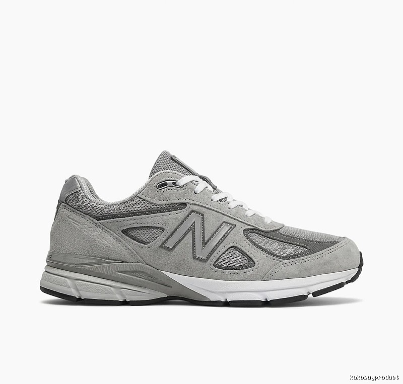 The retro-style gray shoes of the New Balance 990 series