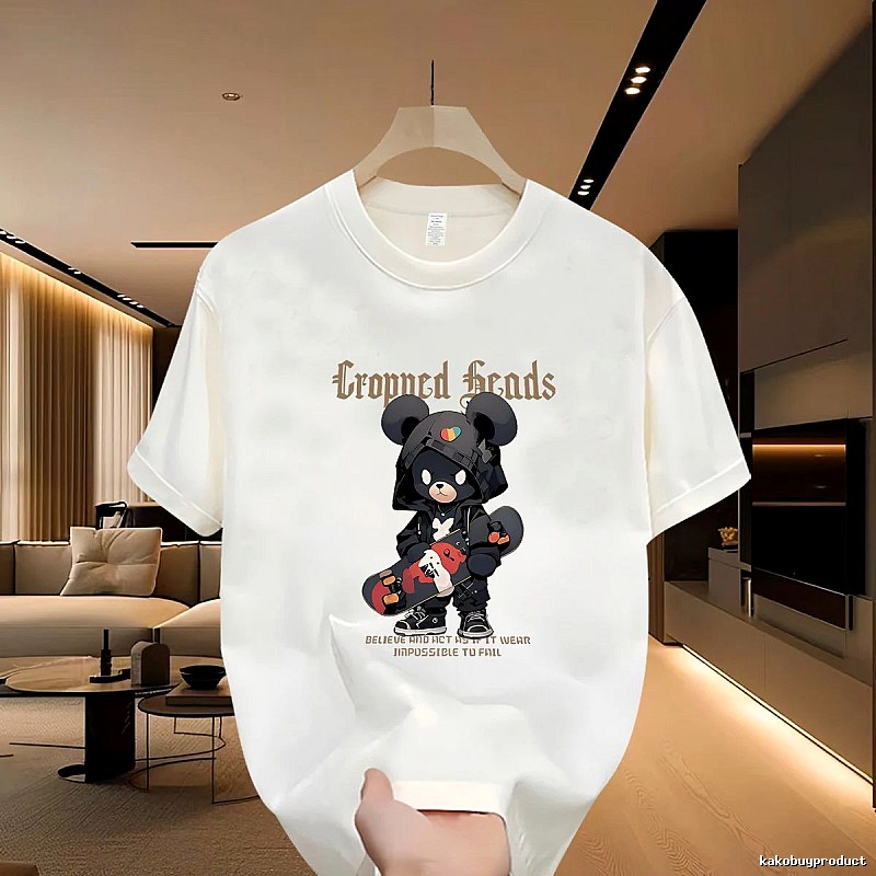 Trendy Brand Skateboarding Bear Street Style Off-white T-Shirt