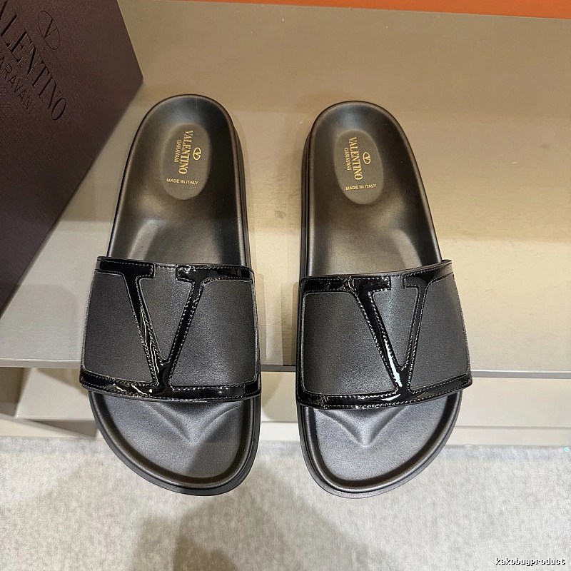 Valentino Big V Collection Light Luxury Style Black Slide Sandals