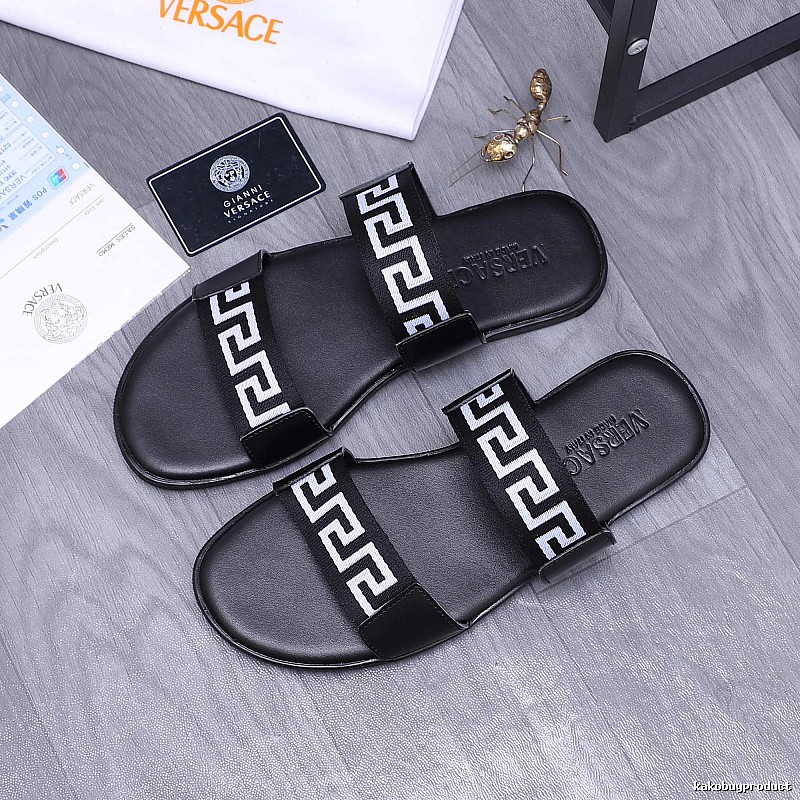 Versace Greek Key Light Luxury Style Black Slides
