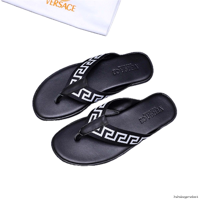 Versace Greek Key Trendy Style Black Flip-Flops