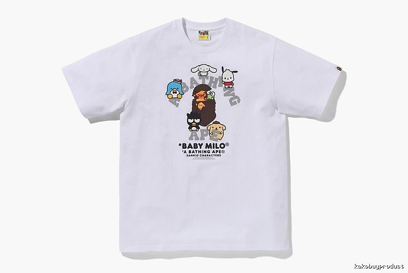 White short-sleeved shirt with Bape cartoon prints